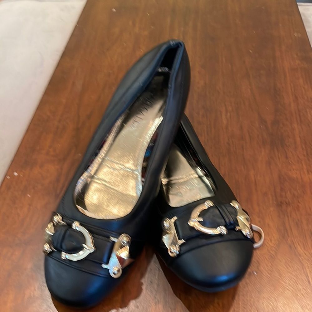 NO CALL ,BALLET FLATS WITH GOLD ACCENTS.  Sz 11 wide!!!!